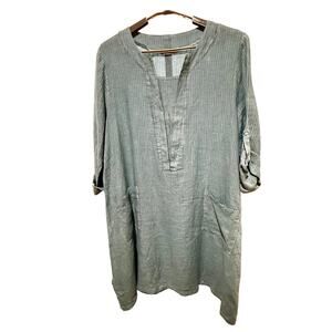 Le Paris Petite Linen Striped Denim BlueTunic Oversized Lagenlook Size LG